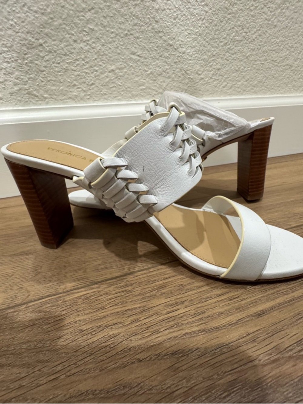 Veronica Beard White Braided Leather Mule Sandals